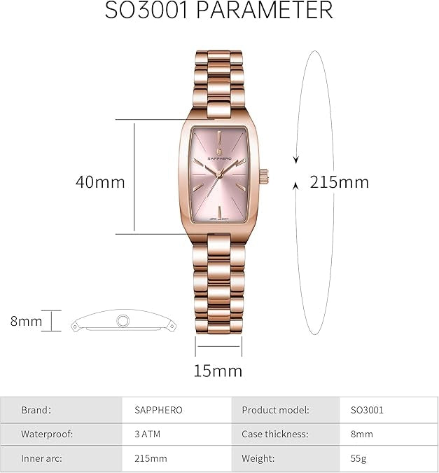 Relógio Feminino Sapphero Prestige Rose Pink