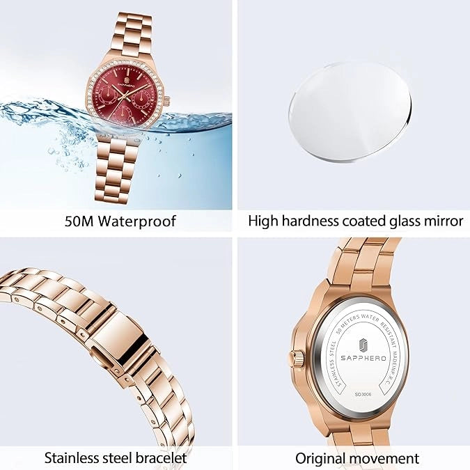 Relógio Feminino Sapphero Crystal Rose Red