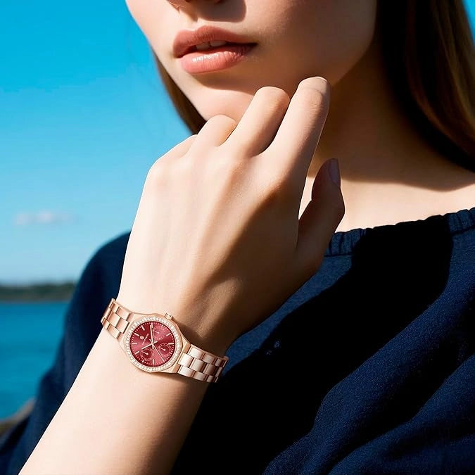 Relógio Feminino Sapphero Crystal Rose Red