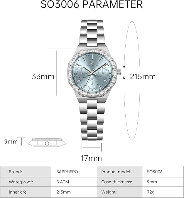 Relógio Feminino Sapphero Crystal Blue