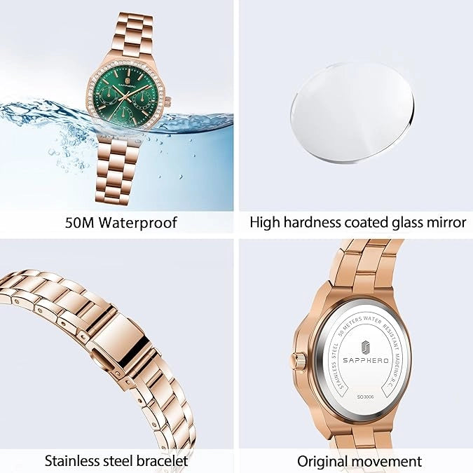 Relógio Feminino Sapphero Crystal Rose Green