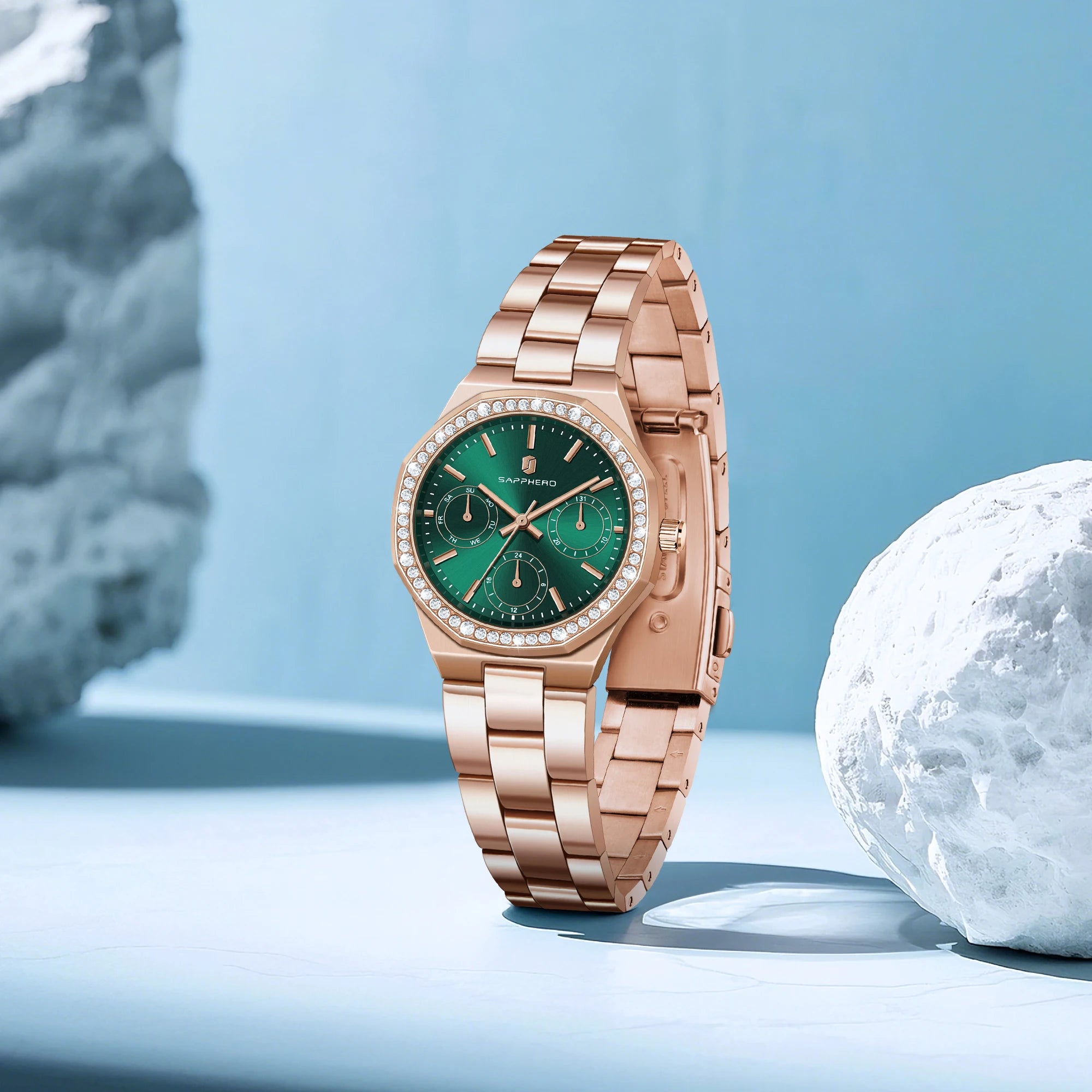 Relógio Feminino Sapphero Crystal Rose Green