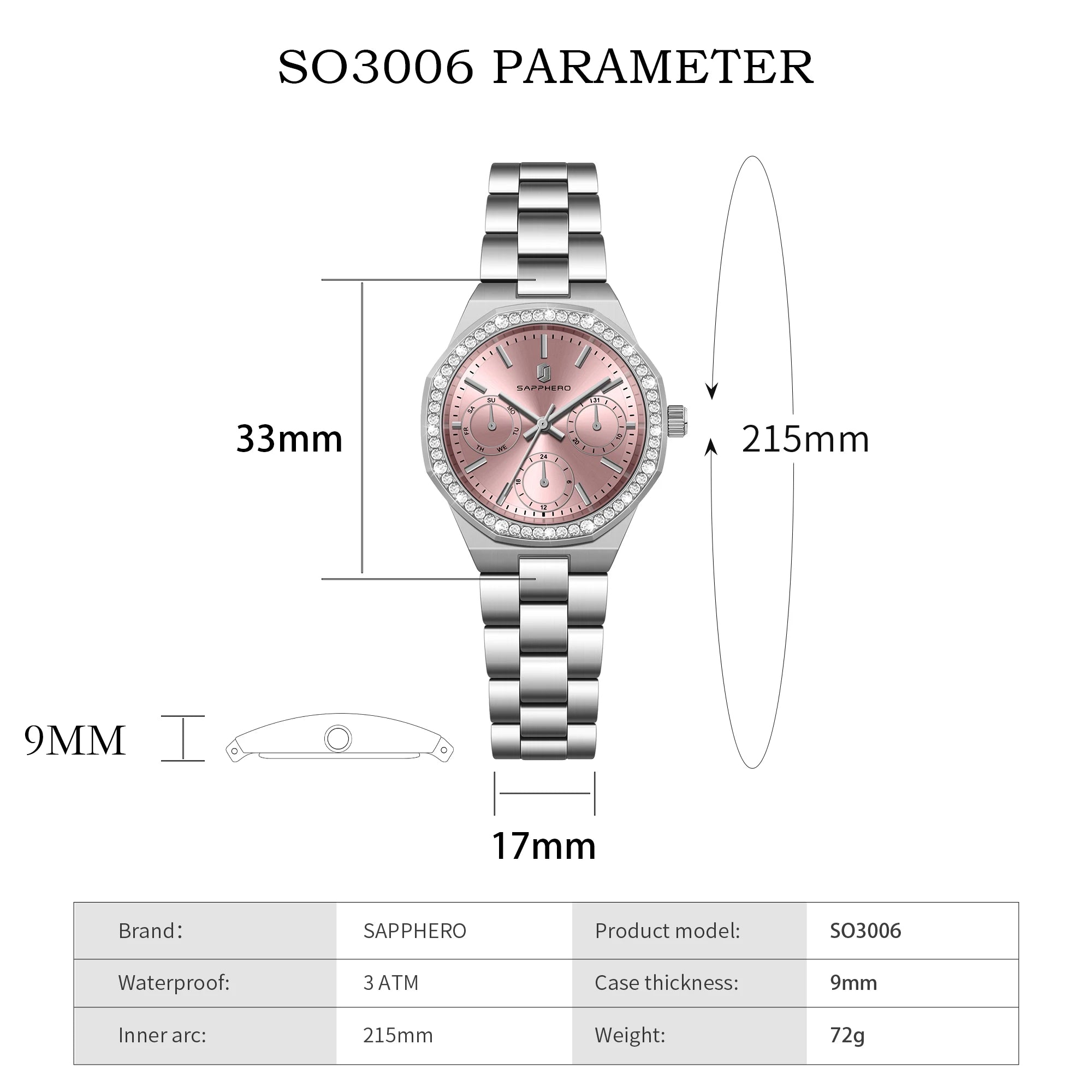 Relógio Feminino Sapphero Crystal Pink