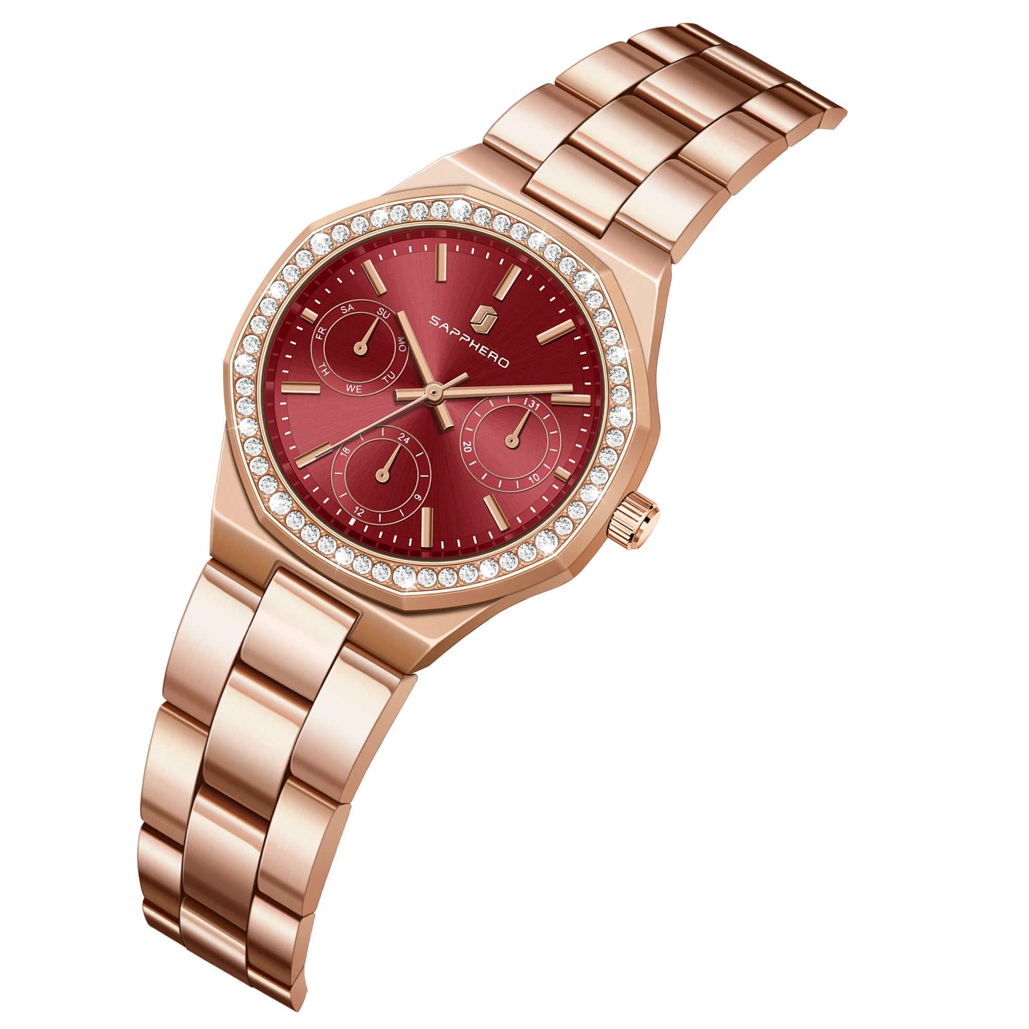 Relógio Feminino Sapphero Crystal Rose Red