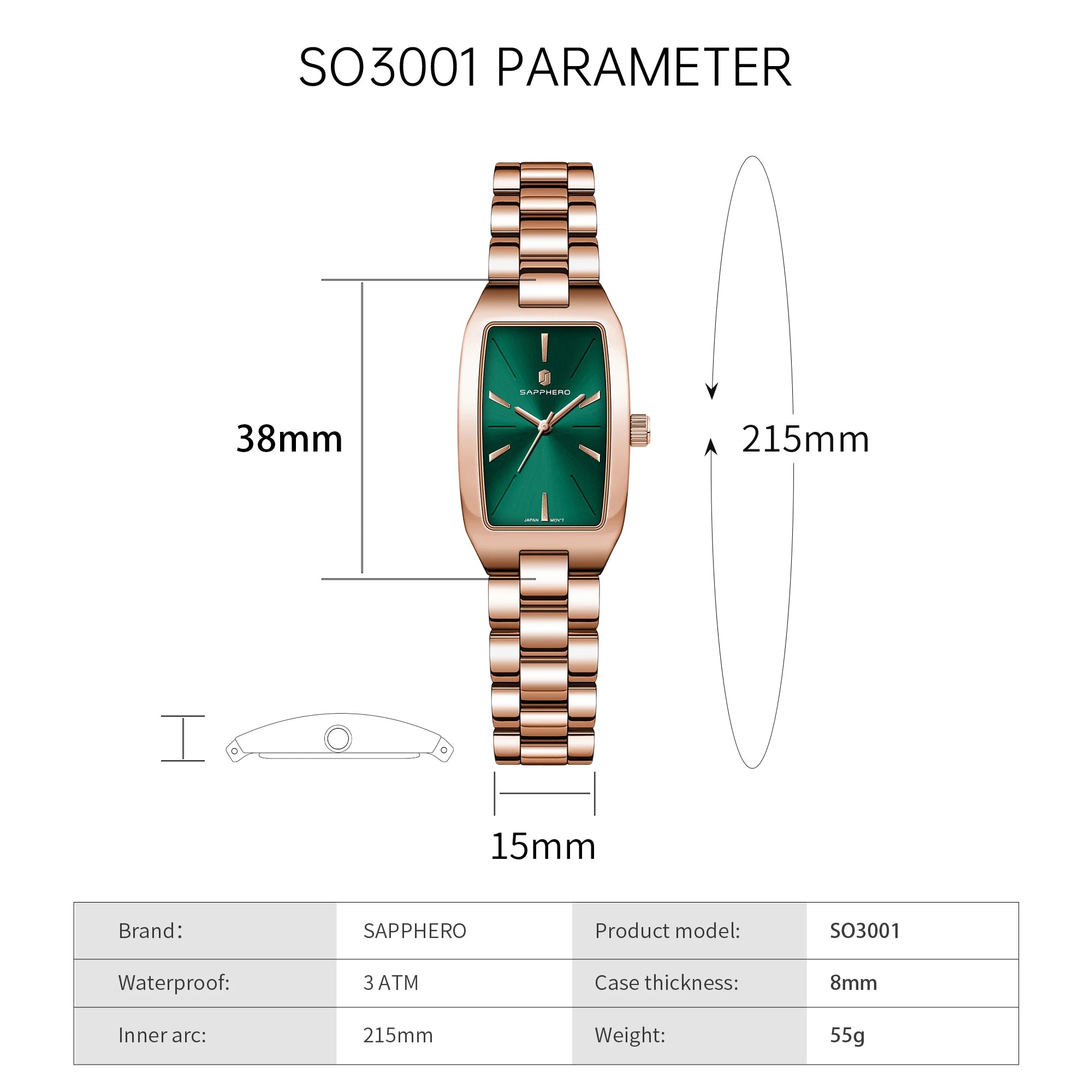 Relógio Feminino Sapphero Prestige Rose Green