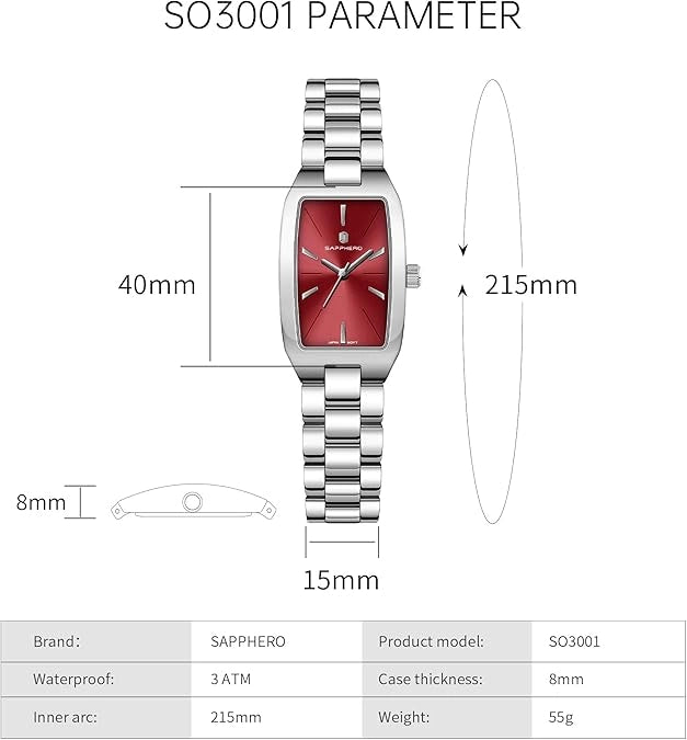 Relógio Feminino Sapphero Prestige Silver Red