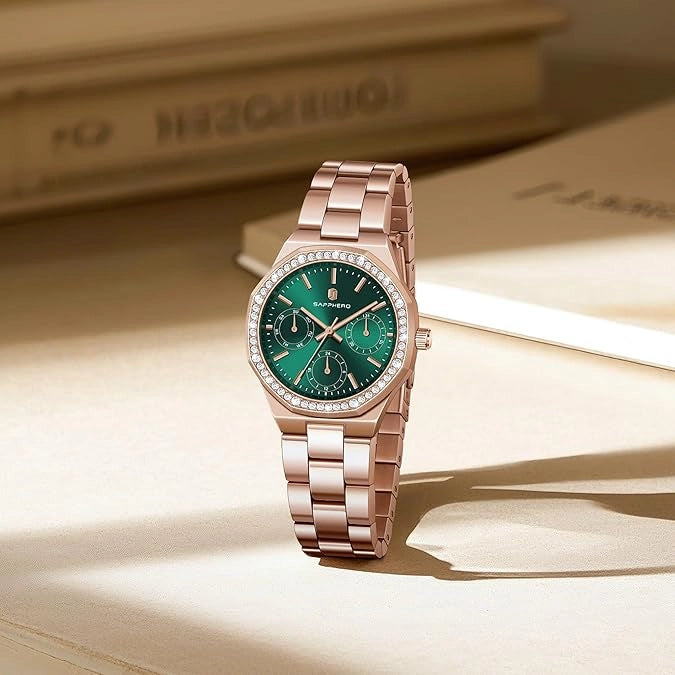 Relógio Feminino Sapphero Crystal Rose Green