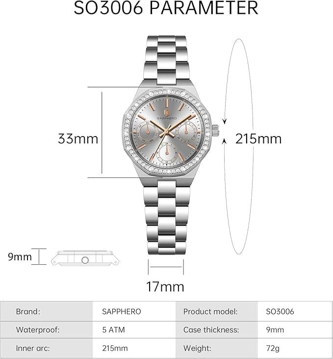 Relógio Feminino Sapphero Crystal Gray
