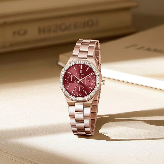 Relógio Feminino Sapphero Crystal Rose Red