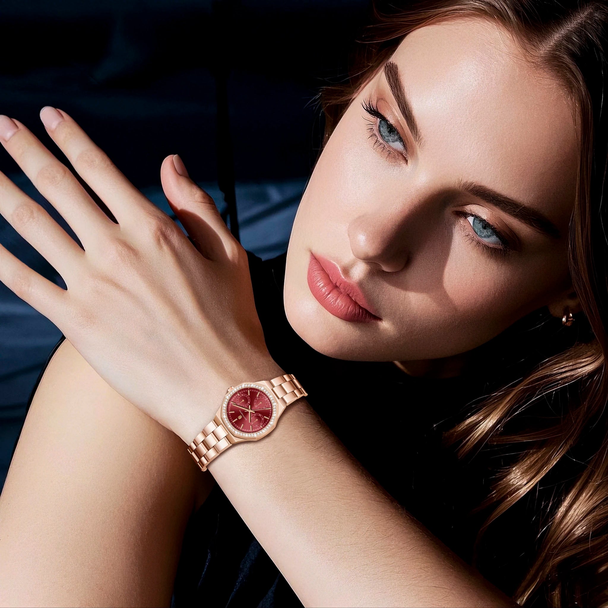 Relógio Feminino Sapphero Crystal Rose Red