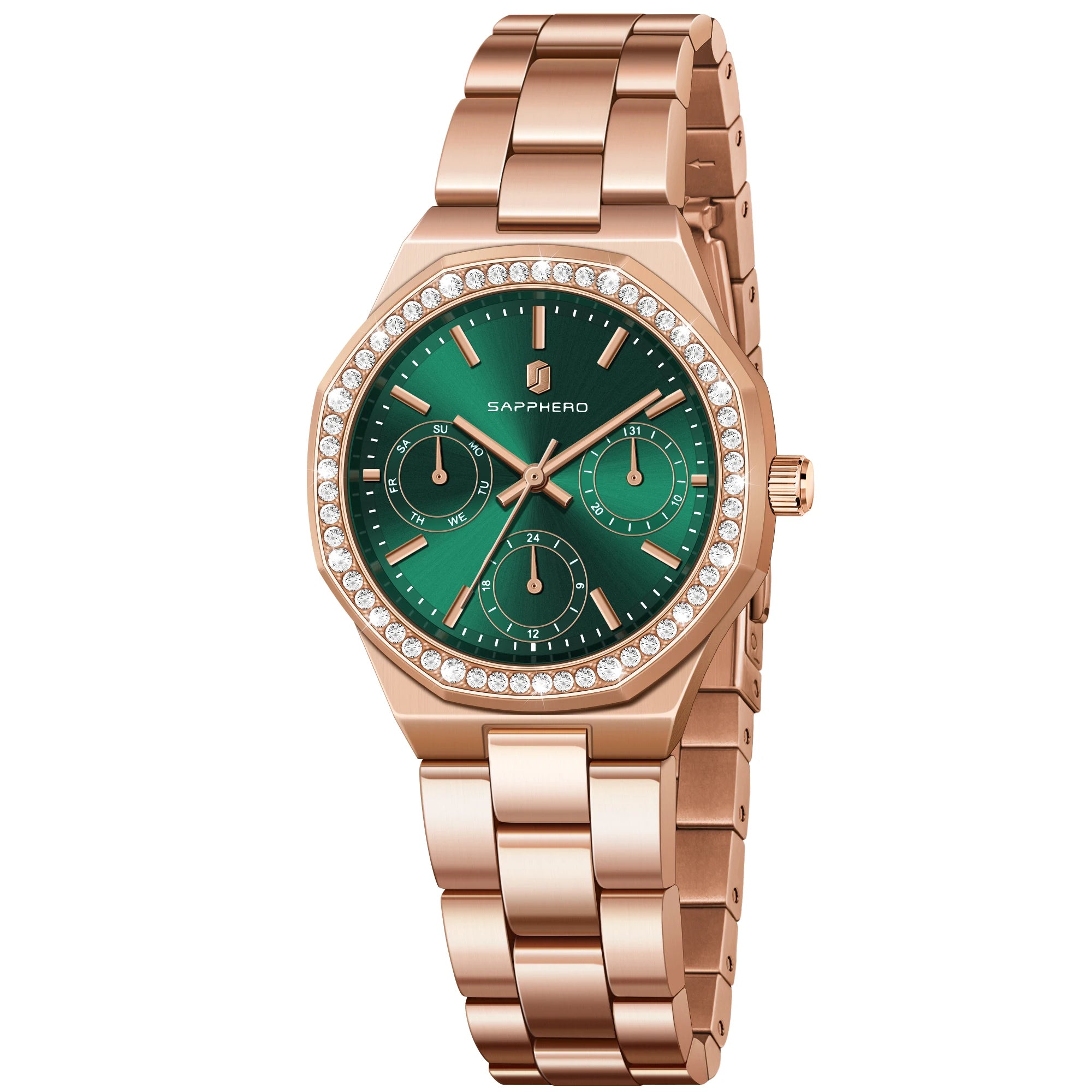 Relógio Feminino Sapphero Crystal Rose Green