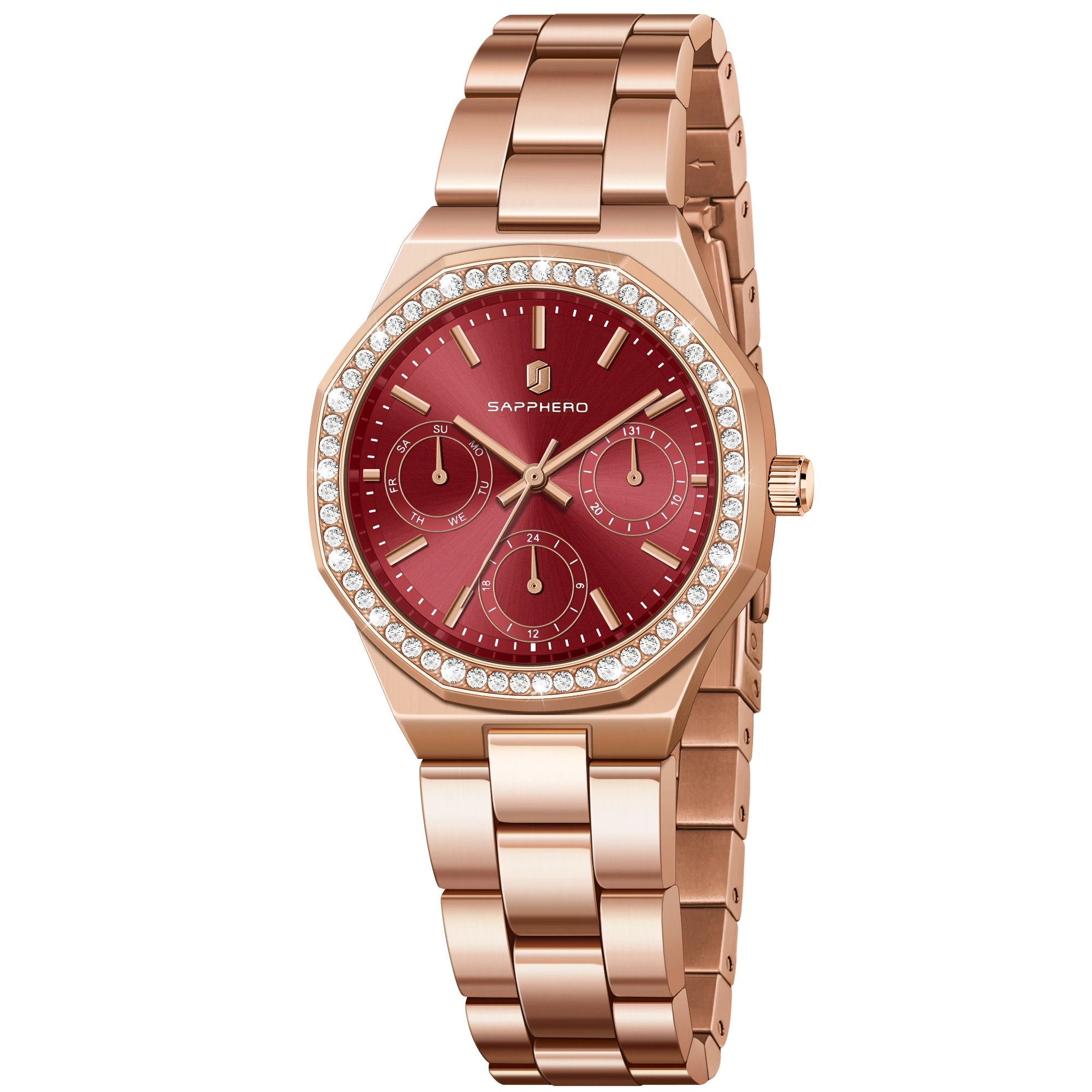 Relógio Feminino Sapphero Crystal Rose Red