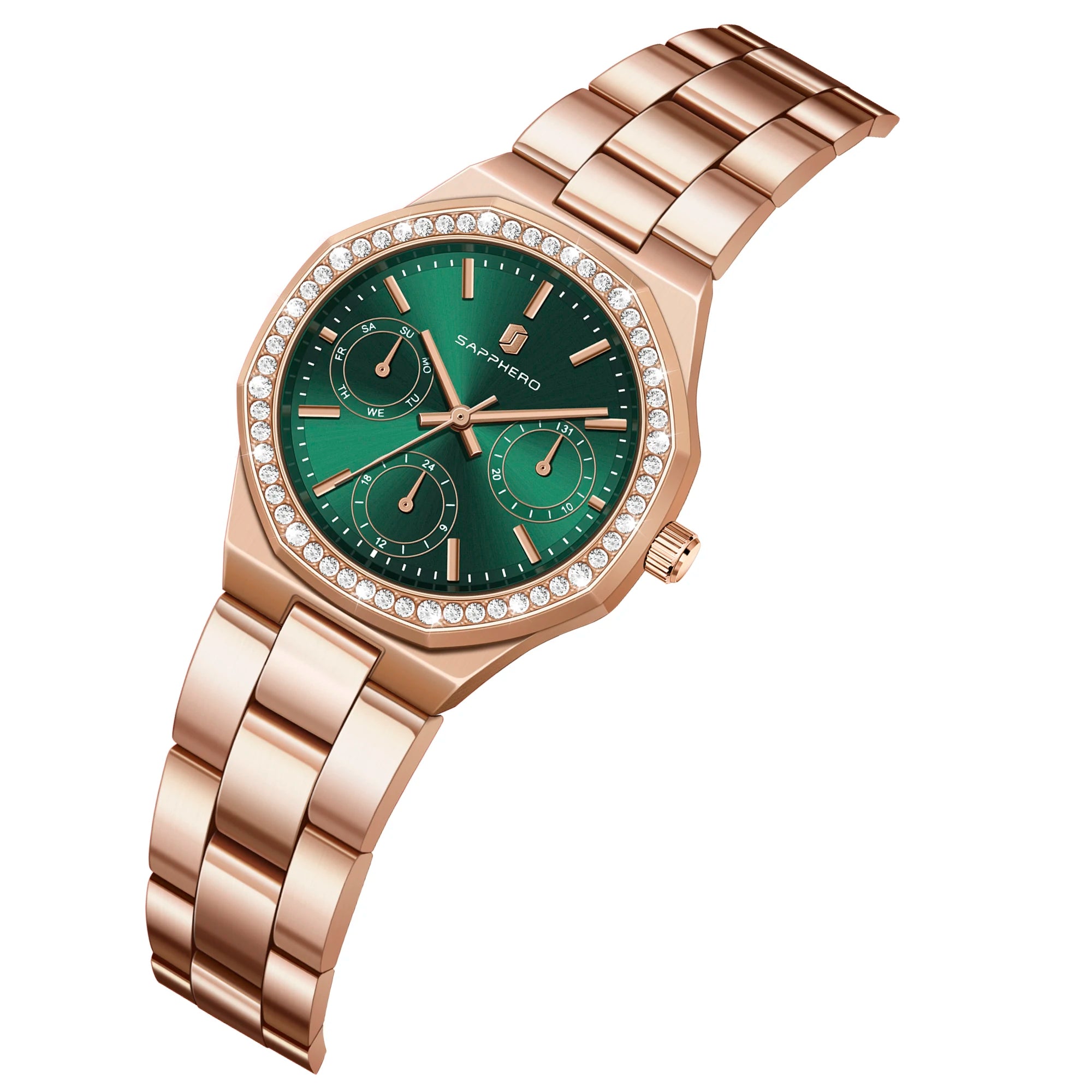 Relógio Feminino Sapphero Crystal Rose Green