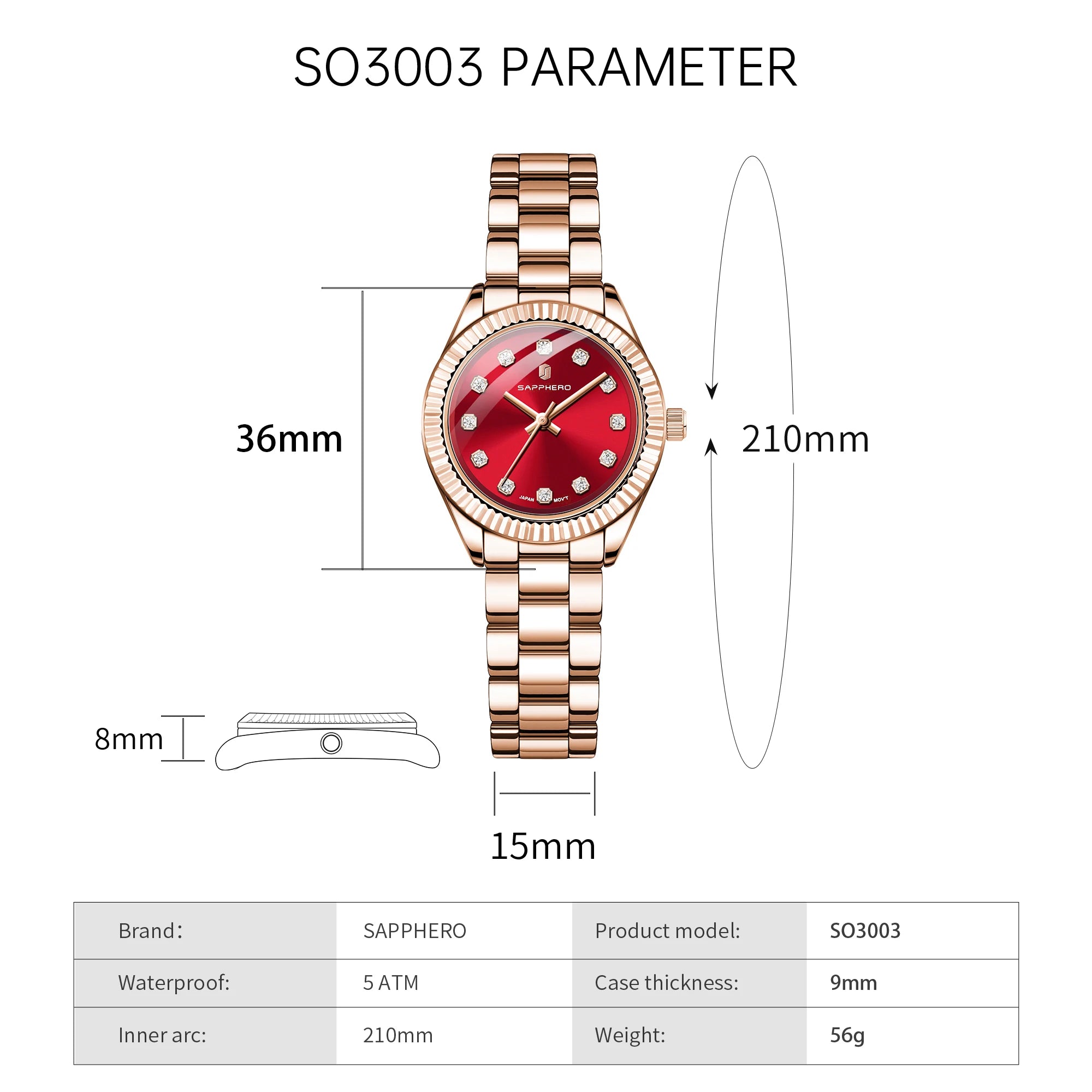 Relógio Feminino Sapphero Lily Rose Red