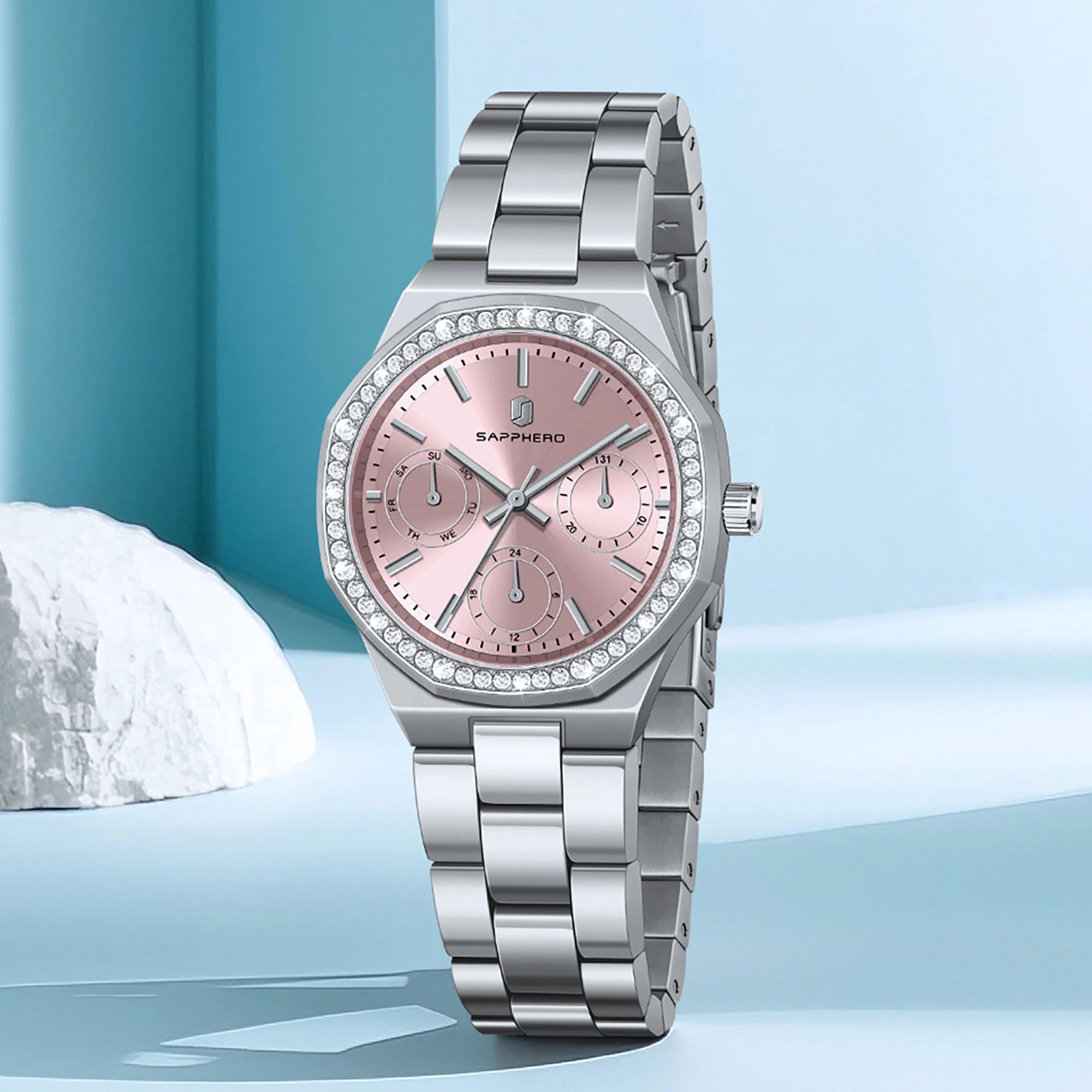 Relógio Feminino Sapphero Crystal Pink